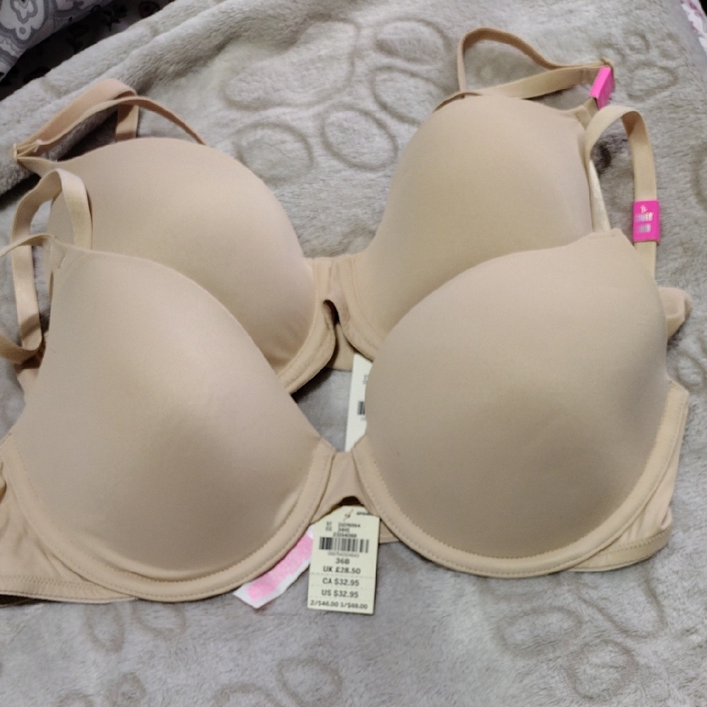 2 Victoria's Secret Tan T-Shirt Bra's with Underwire Support